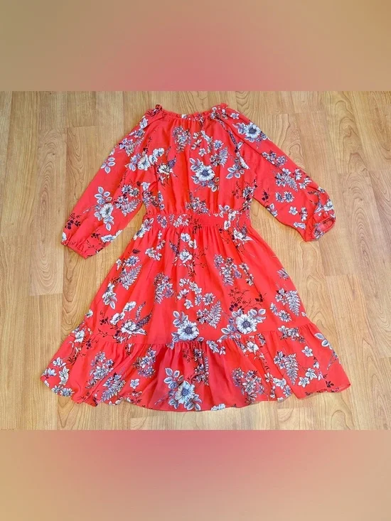 Talbots Women’s Red Floral Pattern Smock Waist Long Sleeve Dress -SIZE UNKNOWN - Picture 8 of 9